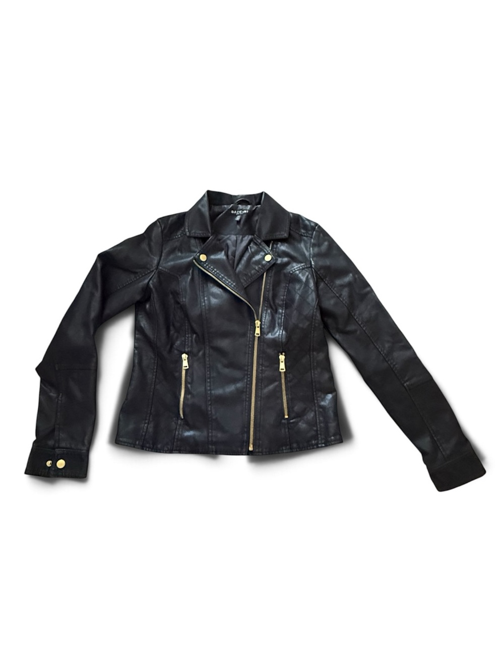Baccini Women’s Black Faux Leather Biker Jacket Zip up size PS - Picture 3 of 5